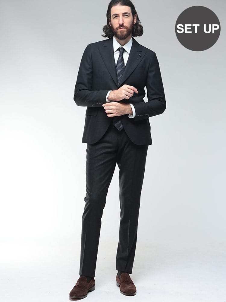 LARDINI (ラルディーニ) ヘリンボーンピーク シングル 2ツ釦 ワンタック スーツ LD400IF65423 メンズ