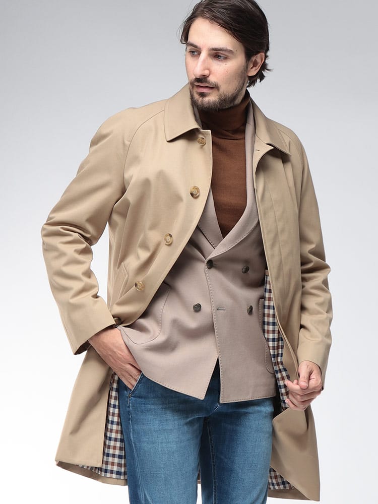 Aquascutum (アクアスキュータム) 総裏チェック シングルボタン ステンカラーコート AQMBA02FN018 メンズ