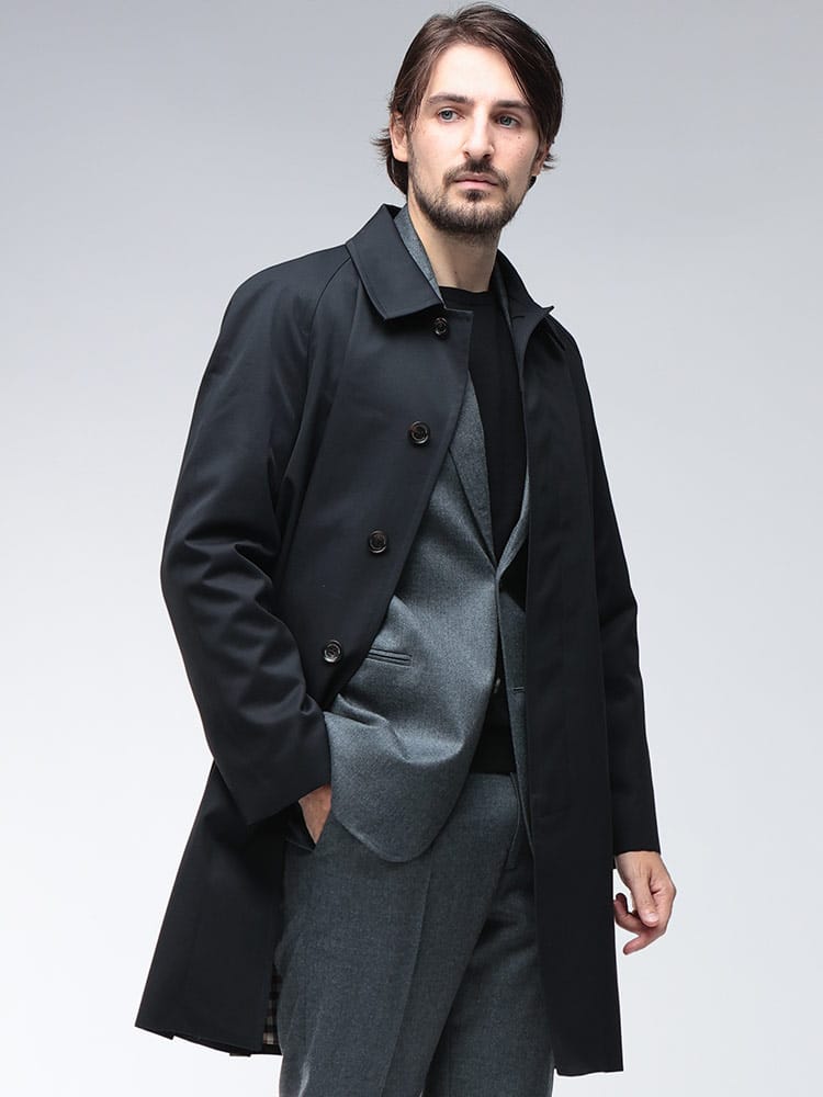 Aquascutum (アクアスキュータム) 総裏チェック シングルボタン ステンカラーコート AQMBA02FN018 メンズ