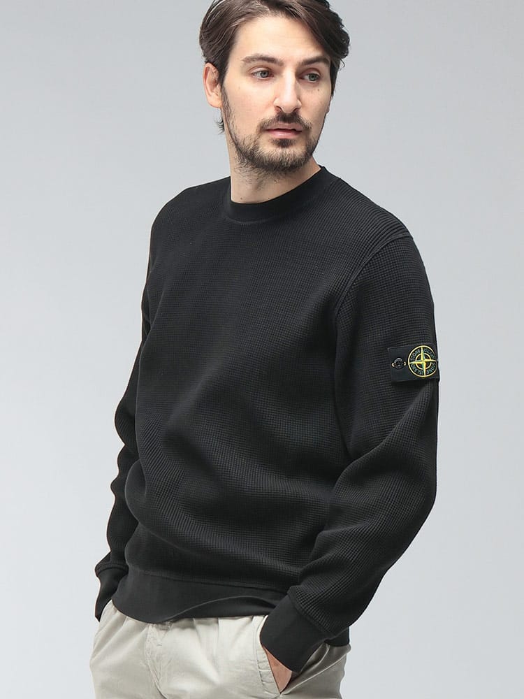 STONE ISLAND (ストーンアイランド) メンズ トレーナー 長袖  袖ロゴ ワッフル クルーネック トレーナー SI6100056S0044