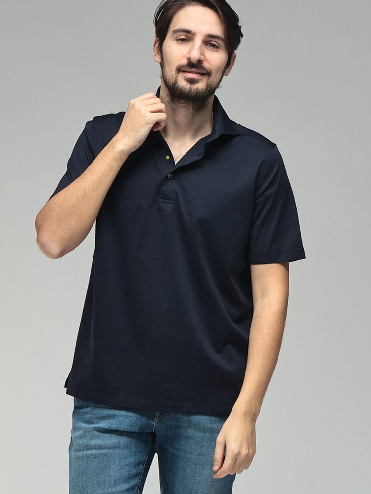 GIANNETTO (ジャンネット) メンズ ポロシャツ 半袖 無地 ワンポイント シルケット シャツ カットソー GTPOLO61181