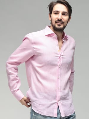 GIANNETTO (ジャンネット) メンズ シャツ 長袖 リネン100％ 無地 ワンポイント ホリゾンタルカラー 麻 シャツ GT1240L61840