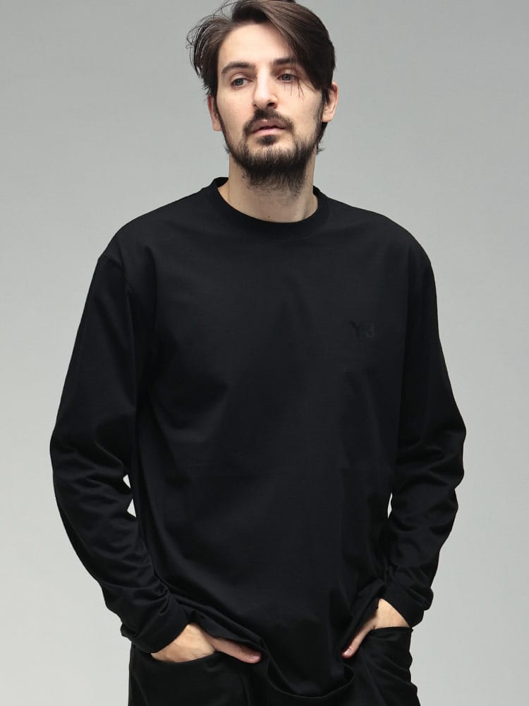 Y-3 (ワイスリー) メンズ Tシャツ 長袖 胸ロゴ クルーネック コットン カットソー Tシャツ Y3KQ9778