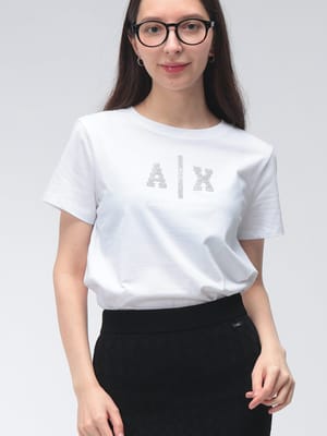 【2BUY10%OFF】ARMANI EXCHANGE (アルマーニ エクスチェンジ) レディース Tシャツ 半袖 ロゴ ラインストーン クルーネック Tシャツ AELXW234810356