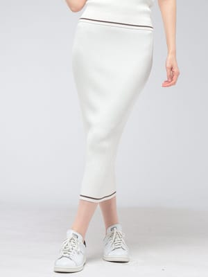 ARMANI EXCHANGE (アルマーニ エクスチェンジ) レディース スカート ロゴ 刺繍 サマーニット ライン柄 タイト リブニットスカート ELXW2245AF1352