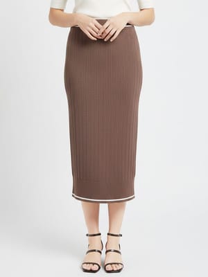 ARMANI EXCHANGE (アルマーニ エクスチェンジ) レディース スカート ロゴ 刺繍 サマーニット ライン柄 タイト リブニットスカート ELXW2245AF1352