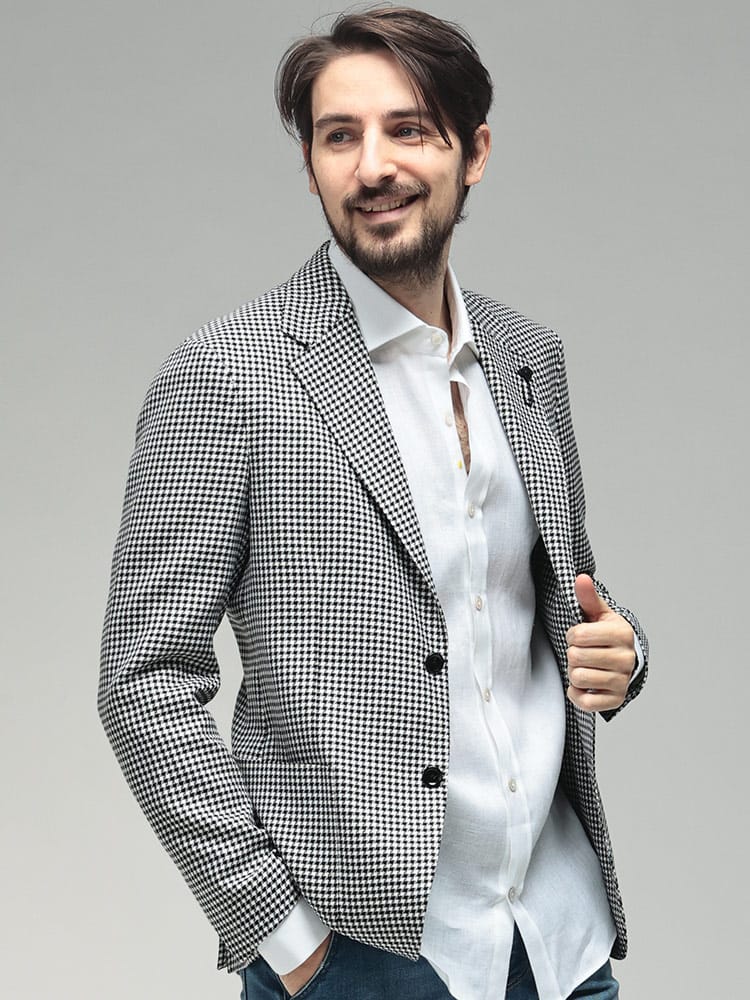 LARDINI (ラルディーニ) メンズ ジャケット チェック柄 シングル 2ツ釦 ジャケット ブートニエール LD6202IF66506