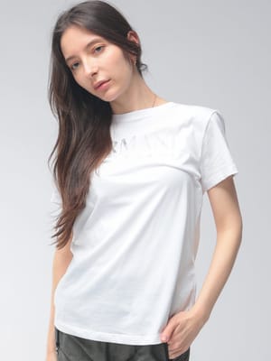 【2BUY10%OFF】ARMANI EXCHANGE  (アルマーニ エクスチェンジ) レディース Tシャツ 半袖 ロゴ ラインストーン クルーネック カットソー AELXW229417172