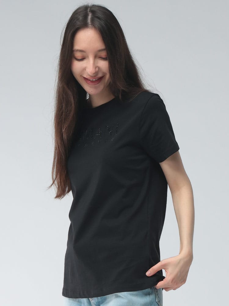 ARMANI EXCHANGE  (アルマーニ エクスチェンジ) レディース Tシャツ 半袖 ロゴ ラインストーン クルーネック カットソー AELXW229417172