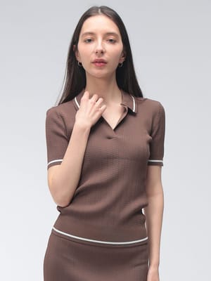 ARMANI EXCHANGE  (アルマーニ エクスチェンジ) レディース ポロシャツ 半袖 ロゴ ライン リブ オープンカラー サマーニット AELXW1897AF1352