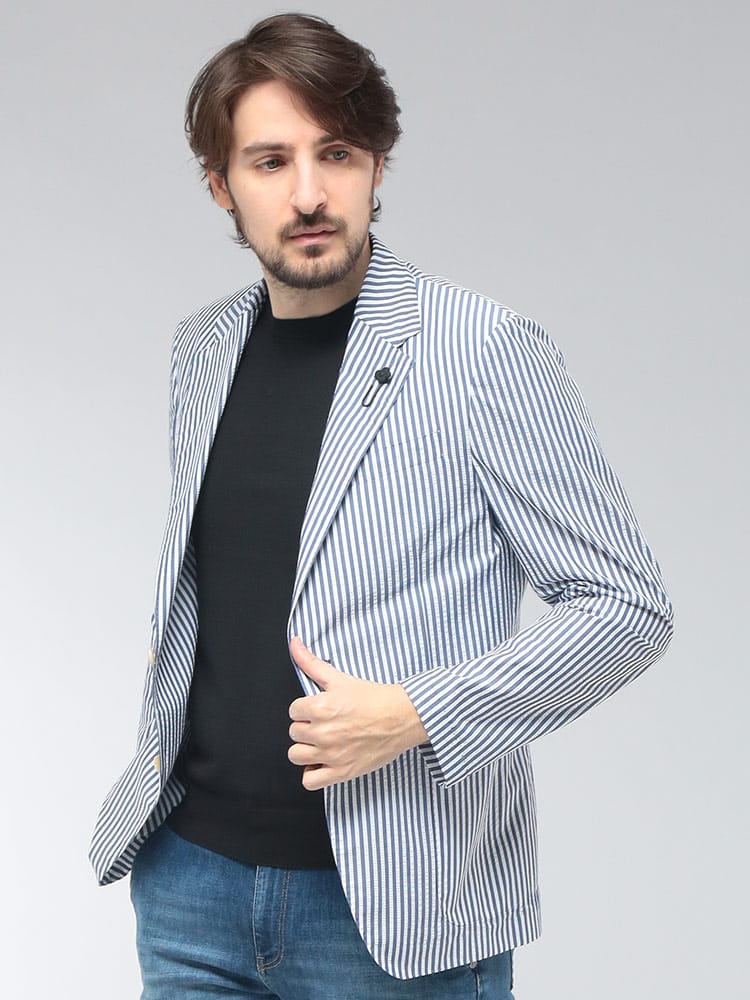 LARDINI (ラルディーニ) メンズ ジャケット シアサッカー シングル 2ツ釦 テーラード LD6205IF66801