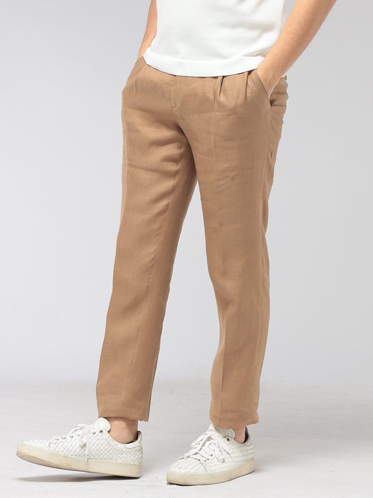 LARDINI (ラルディーニ) メンズ スラックス 麻100％ ワンタック パンツ LDSOHOCN64404