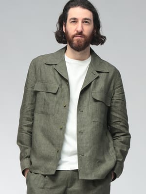 BRIGLIA (ブリリア) メンズ シャツ ジャケット リネン 麻100％ 無地 クラシックカラー シャツ ブルゾン BRIJOHN300118