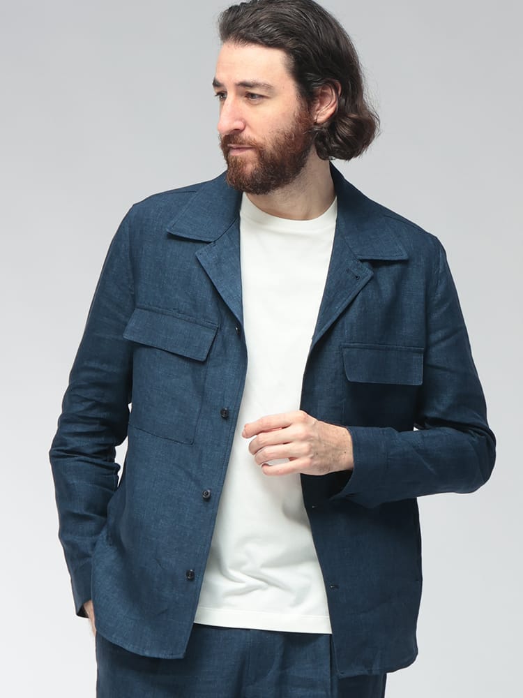 BRIGLIA (ブリリア) メンズ シャツ ジャケット リネン 麻100％ 無地 クラシックカラー シャツ ブルゾン BRIJOHN300118