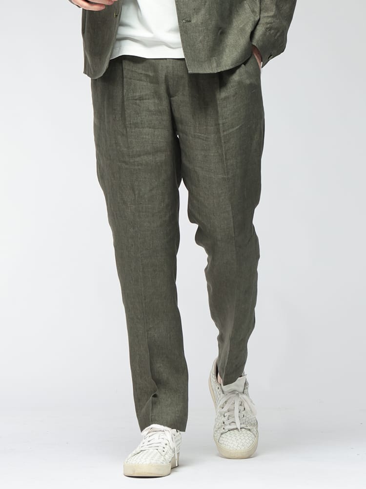 BRIGLIA (ブリリア) メンズ テーパード パンツ リネン 麻100％ 無地 ウエストゴム ワンタック テーパードイージーパンツ BRIWIMBLE300118