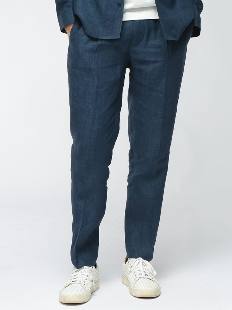 BRIGLIA (ブリリア) メンズ テーパード パンツ リネン 麻100％ 無地 ウエストゴム ワンタック テーパードイージーパンツ BRIWIMBLE300118