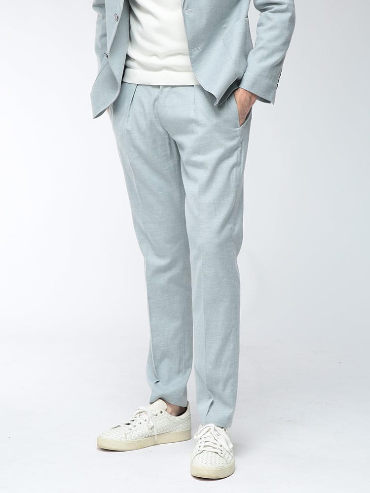 CIRCOLO 1901 (チルコロ1901) メンズ スラックス コットンリネン 麻 ボタンフライ ロングパンツ ワンタック セットアップ CICN5281