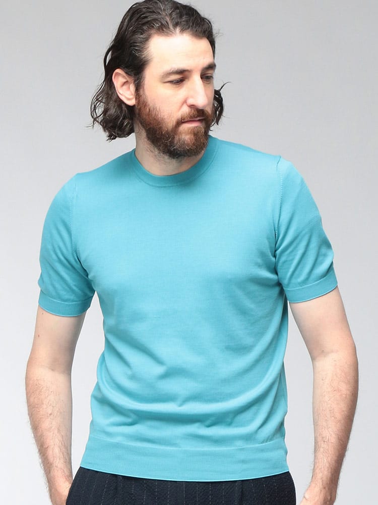 GRANSASSO (グランサッソ) メンズ Tシャツ 半袖 ソフトコットン ニット クルーネック リブ ストレッチ GRS5713621810