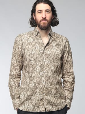BARBA (バルバ) メンズ シャツ 長袖 リネン混 コットン 総柄 フライボタンダウン BARNSFR2P154054