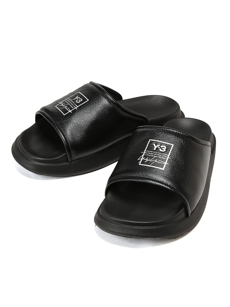 Y-3 (ワイスリー) メンズ シューズ 超軽量 レザーアッパー ロゴプリント スライドサンダル Y3KI4033