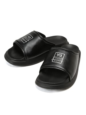 Y-3 (ワイスリー) メンズ シューズ 超軽量 レザーアッパー ロゴプリント スライドサンダル Y3KI4033