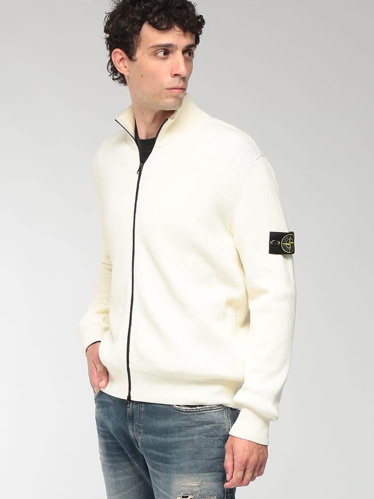 STONE ISLAND (ストーンアイランド) メンズ ニットジャケット オーガニックコットン 肩ロゴステッチ スタンドカラー ジップアップジャンパー SI5100126S00D8
