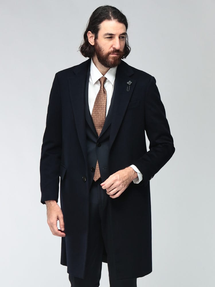 LARDINI (ラルディーニ) メンズ チェスターコート 撥水 カシミヤ 無地 シングルブレスト ロングコート LDCN23698C67626