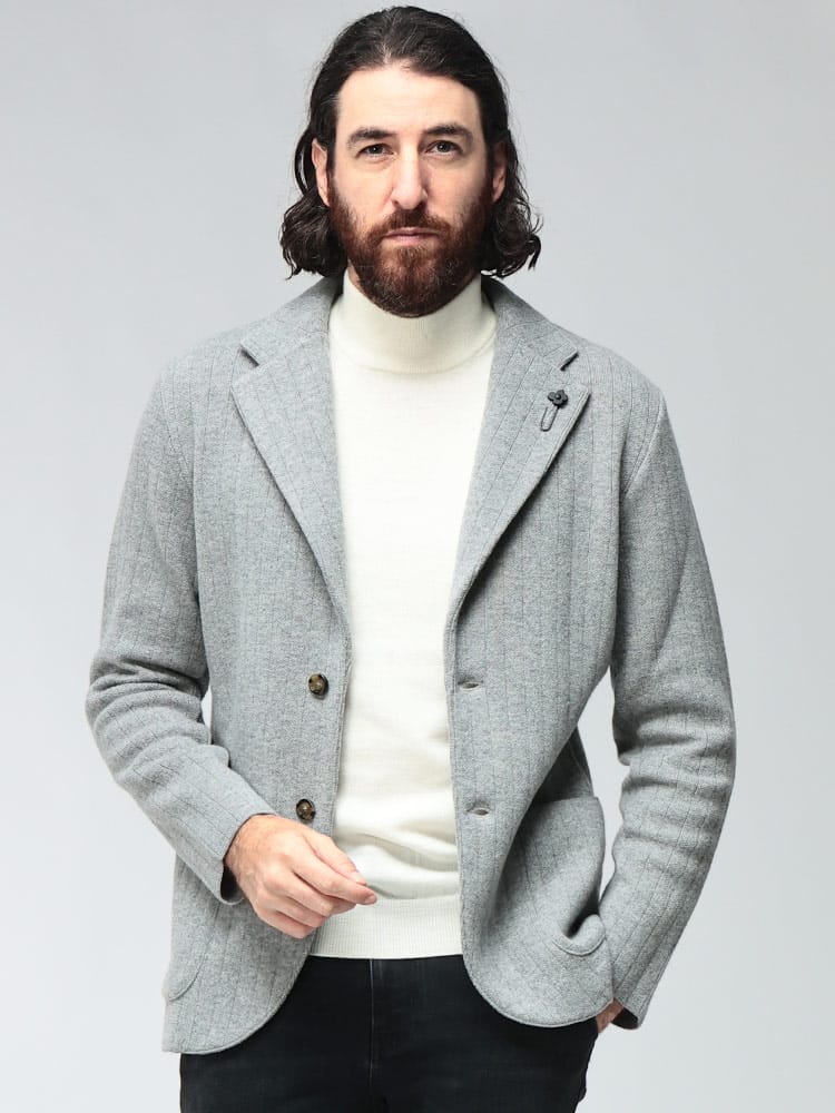 LARDINI (ラルディーニ) メンズ テーラードジャケット ウールカシミヤ 衿ラペルピン シングルブレスト ニットジャケット LDLJM56AC67009