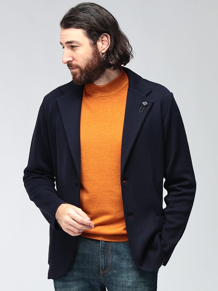 LARDINI (ラルディーニ) メンズ テーラードジャケット ウールミラノリブ 無地 シングルブレスト ニットジャケット LDLJM56CN65000