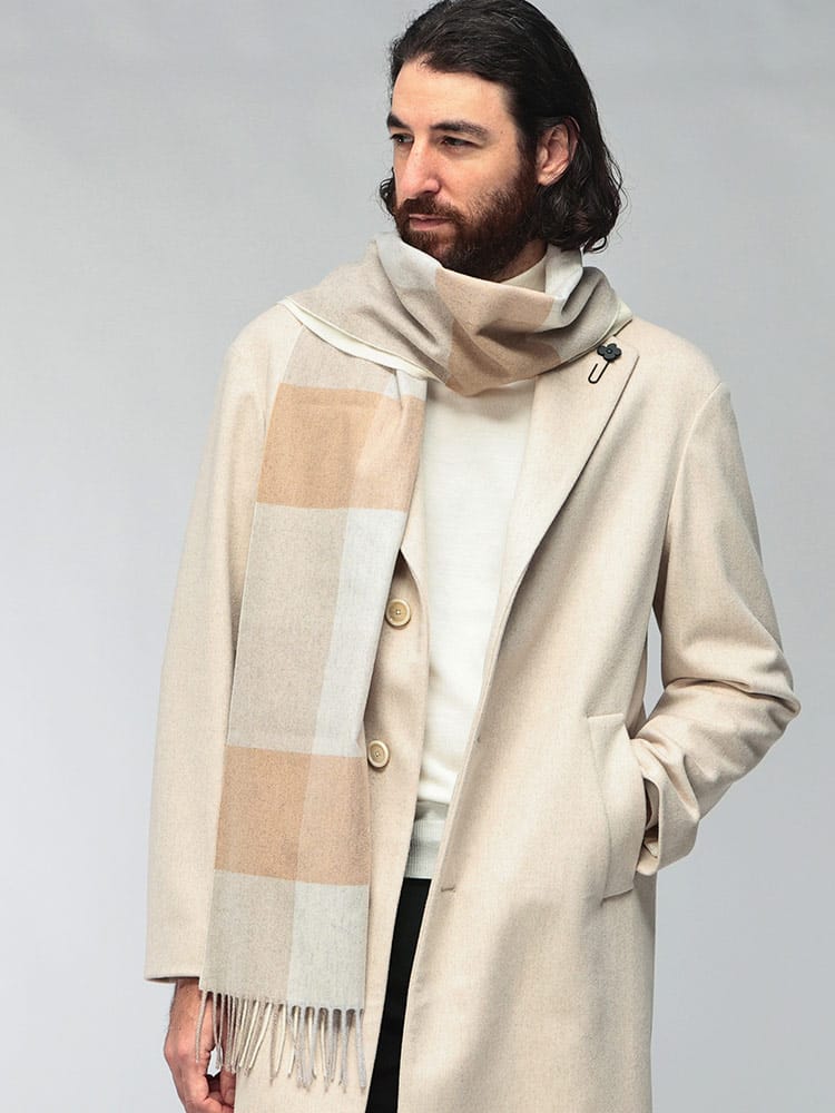 LARDINI (ラルディーニ) メンズ マフラー カシミヤウール チェック柄 フリンジ ストール LDSC98AC67175