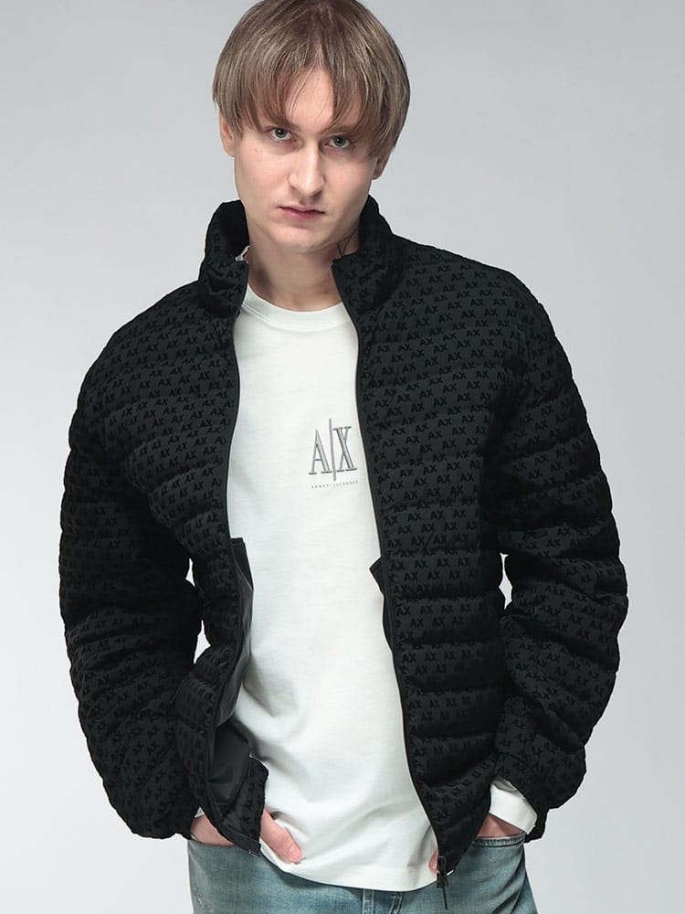 ARMANI EXCHANGE (アルマーニ エクスチェンジ) メンズ ダウンジャケット マイクロロゴ フルジップ ライトダウン ジャケット AEXM3510AF19870