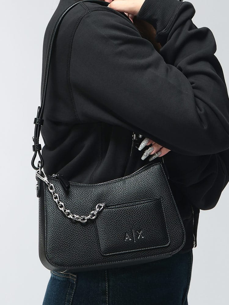 ARMANI EXCHANGE (アルマーニ エクスチェンジ) レディース ショルダーバッグ 合成皮革 AXロゴ チェーン付きカートホルダー クラッチバッグ AELW1571AF15625