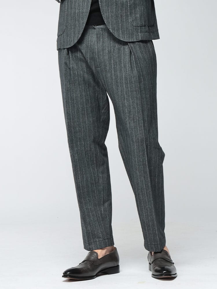 CIRCOLO 1901 (チルコロ1901) メンズ テーパードパンツ セットアップ対応 LIGHT FLEECE ストライプ ストレート フランネル コットンブレンド トラウザー CICN5449 CICN5449