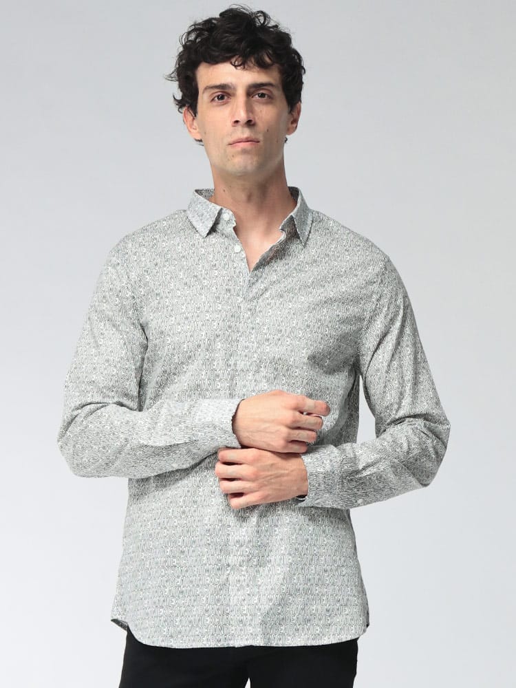 ARMANI EXCHANGE (アルマーニ エクスチェンジ) メンズ シャツ 長袖 モノグラム 総ロゴ レギュラーカラー シャツ AEXM625AF13184