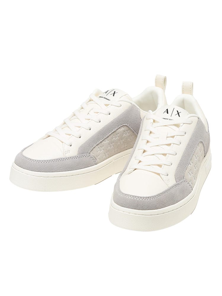 ARMANI EXCHANGE (アルマーニ エクスチェンジ) メンズ スニーカー EC限定 オールオーバーロゴ スエード切替 ローカット スニーカー AEXM3388AF27475