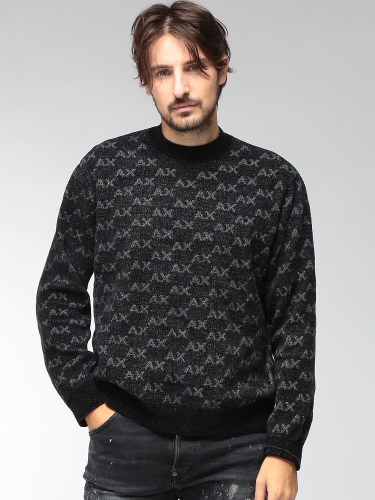 ARMANI EXCHANGE (アルマーニ エクスチェンジ) メンズ ニット 長袖 EC限定 オールオーバーロゴ 総柄 プルオーバー セーター M2992AF16916 AEXM2992AF16916