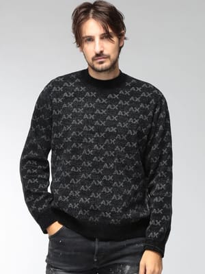 ARMANI EXCHANGE (アルマーニ エクスチェンジ) メンズ ニット 長袖 EC限定 オールオーバーロゴ 総柄 プルオーバー セーター M2992AF16916 AEXM2992AF16916