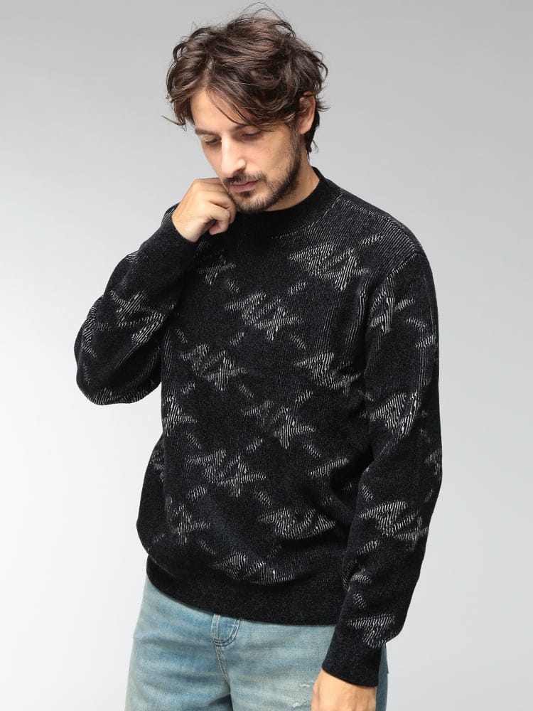 ARMANI EXCHANGE (アルマーニ エクスチェンジ) メンズ ニット 長袖 EC限定 オールオーバーロゴ 総柄 プルオーバー セーター M2992AF16916 AEXM2992AF16916