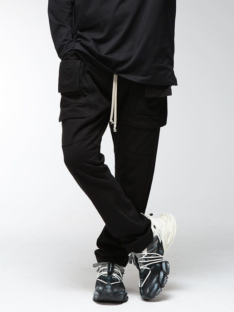 RICK OWENS DRKSHDW (リックオウエンスダークシャドウ) メンズ カーゴパンツ 裏起毛 CREATCH CARGO DRAWSTRING ストレートシルエット コットンジャージーパンツ DU02F6376RIG RODU02F6376RIG
