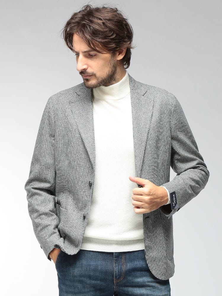 BARBA (バルバ) メンズ テーラードジャケット 千鳥格子柄 総柄 シングル サイドベンツ ジャケット EJ58020 BAREJ58020