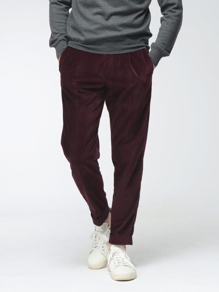 PT TORINO (ピーティートリノ) メンズ テーパードパンツ ストレッチ 裾ロールアップ ワンタック コーデュロイパンツ PTCORSZA40PG81