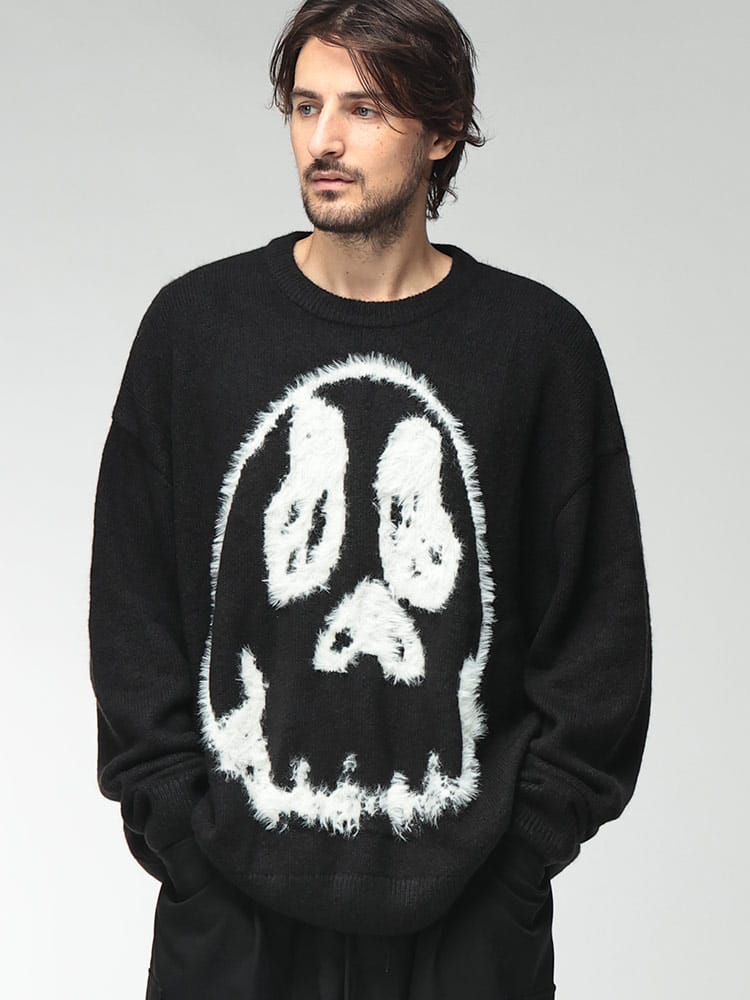 Y-3 (ワイスリー) メンズ セーター 長袖 ルーズフィット グラフィック クルーネック ニットセーター Y-3 CHITO GRAPHIC KNITTED SWEATER Y3KR1127