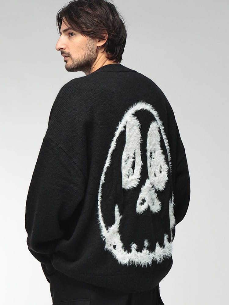 Y-3 (ワイスリー) メンズ カーディガン ルーズフィット グラフィック Vネック ニットカーデ Y-3 CHITO GRAPHIC KNITTED CARDIGAN Y3KR1121