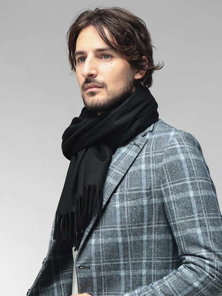 LARDINI (ラルディーニ ) メンズ マフラー カシミヤ 無地 ワンポイントロゴ フリンジ マフラー LDSC100CN67177 LDSC100CN67177