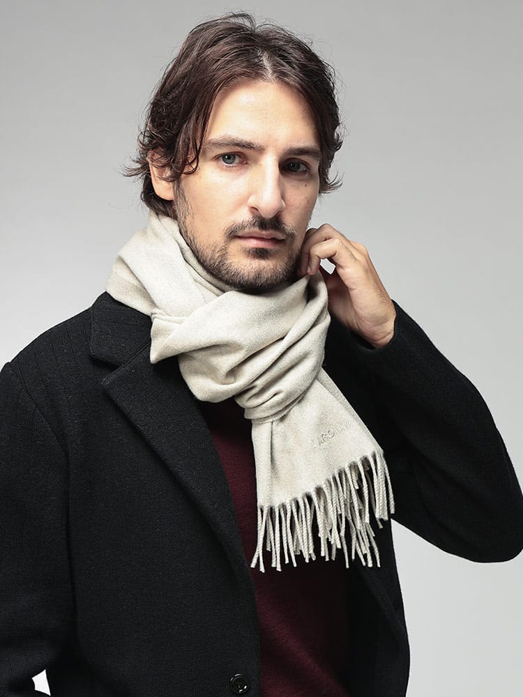 LARDINI (ラルディーニ ) メンズ マフラー カシミヤ 無地 ワンポイントロゴ フリンジ マフラー LDSC100CN67177 LDSC100CN67177