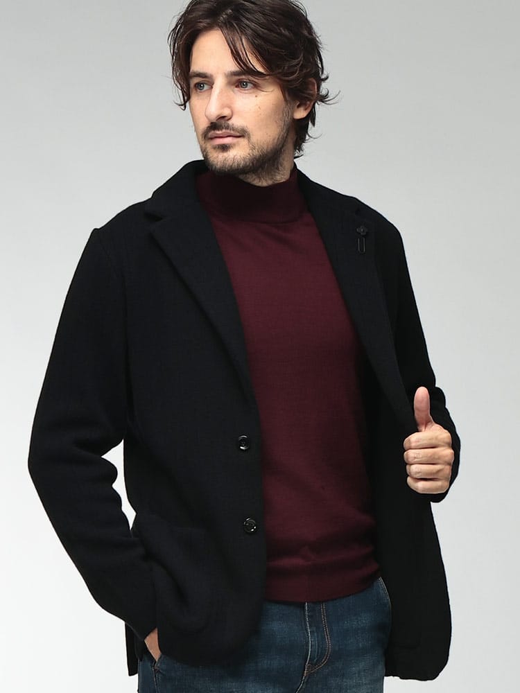 LARDINI (ラルディーニ ) メンズ ニットジャケット リブニット ウールカシミヤ シングルジャケット LDLJM56AC67009