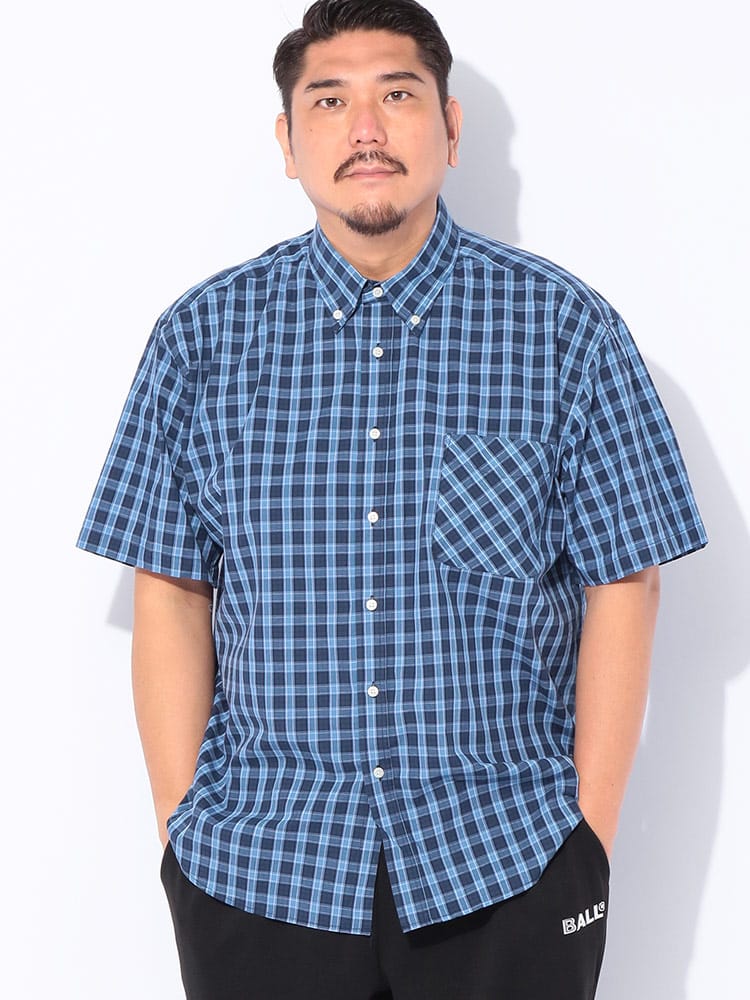 半袖 シャツ ボタンダウン ワンポケット ブロード チェック トップス 