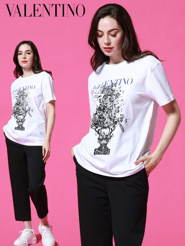 VALENTINO (ヴァレンティノ) ロゴ フロントプリント クルーネック 半袖 Tシャツ VLLUB3MG08X