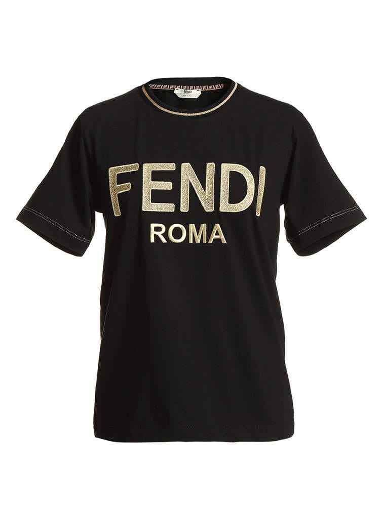 FENDI (フェンディ) 綿100％ ロゴ刺繍 ライン クルーネック 半袖 Tシャツ FDLFS7254AC6B レディース ロゴ