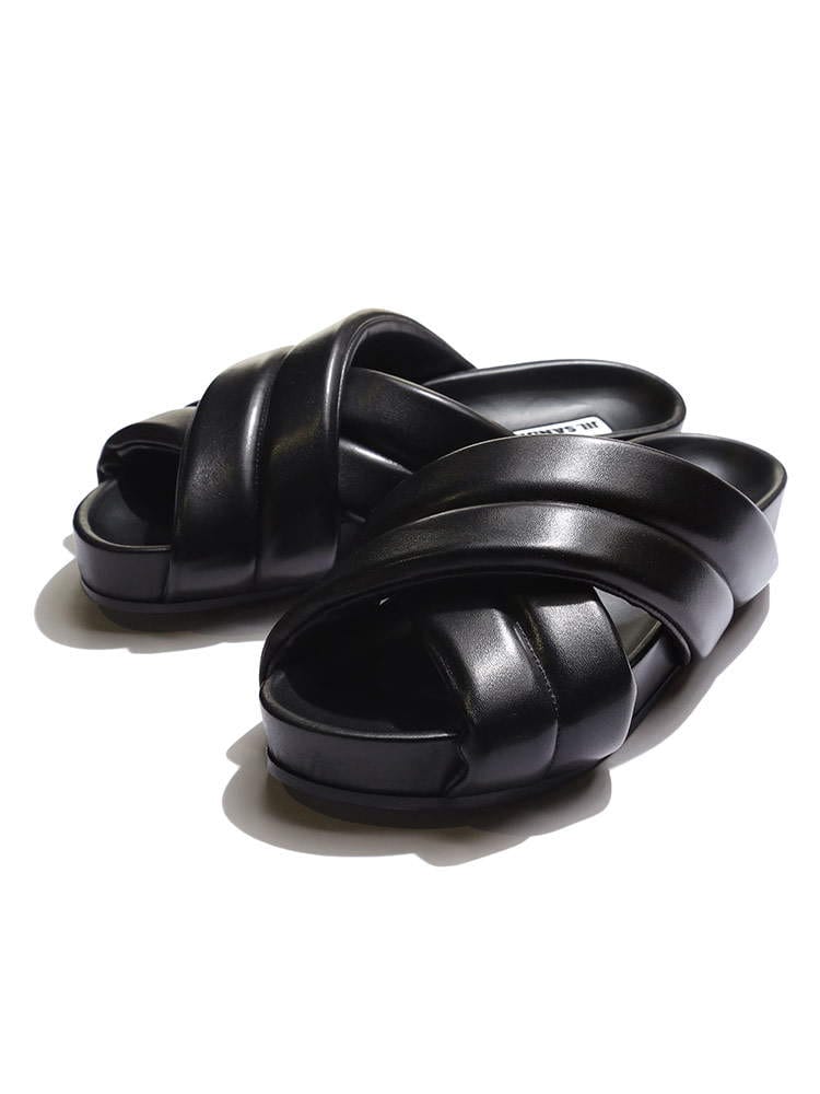 JIL SANDER (ジルサンダー) レザー 中綿クロスストラップ スライドサンダル BLACK JL32501D13141